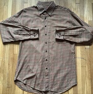 Scott Barber Men's Large Beige/Red Checkered Button Front Shirt,100% Cotton